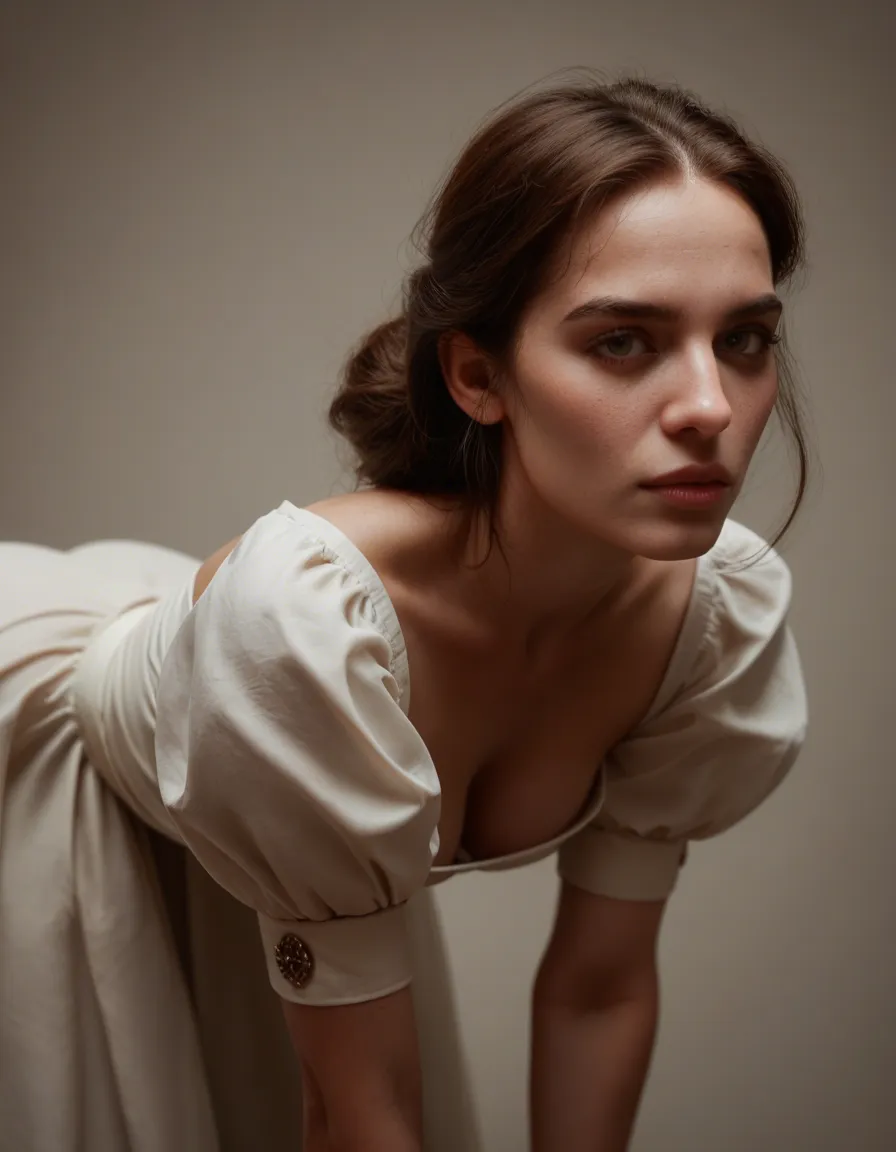 sharp focus, 8k uhd, princess, puffy sleeves, bent over, rim light, lifelike render, score_9, score_8, candid photo, realistic skin texture, visible skin pores, film grain, depth of field