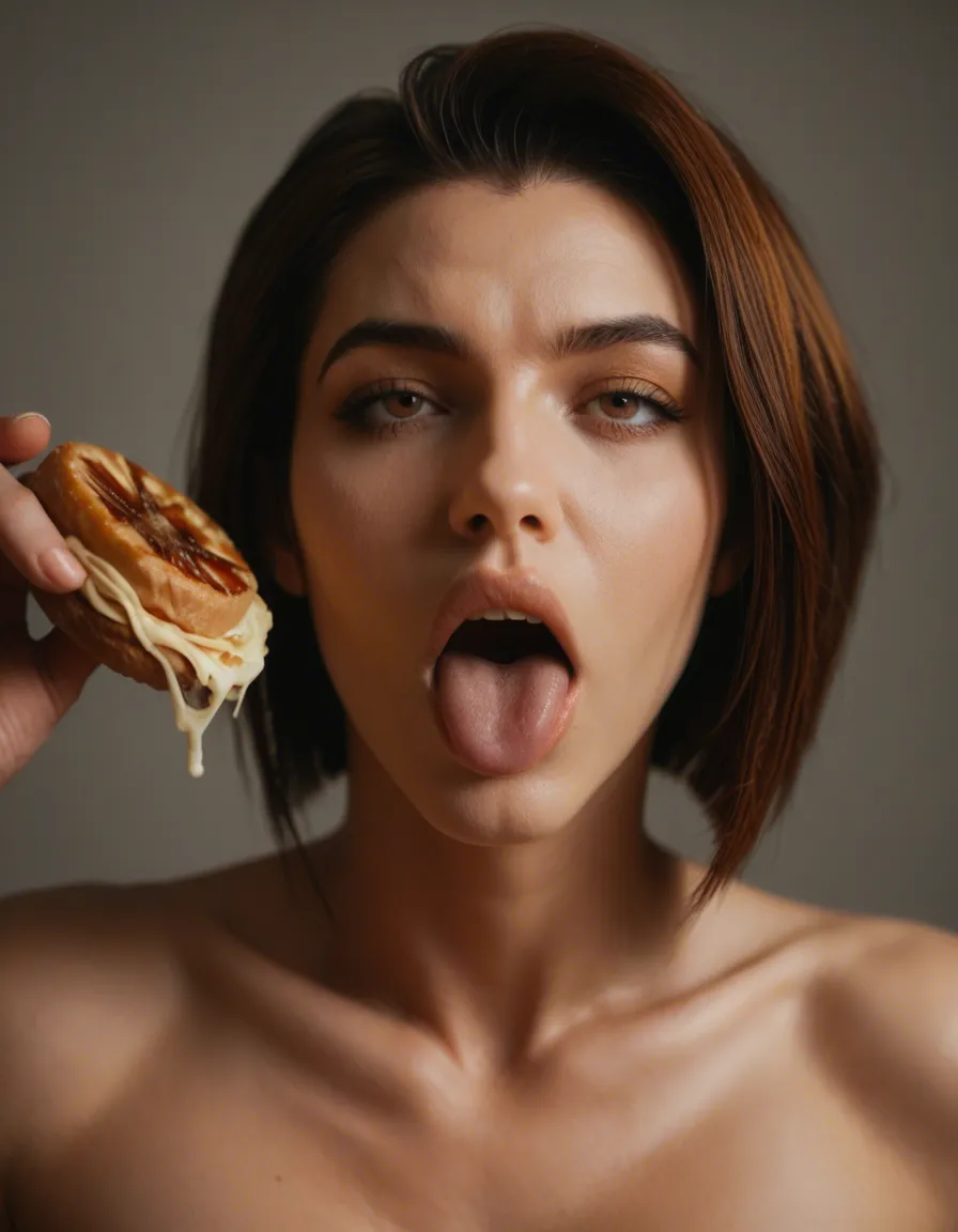 Faye Valentine, cowboy bebop, ultra HD, lifelike, multiple women, side ponytail, food, ahegao, photorealistic, score_9, score_8, candid photo, realistic skin texture, visible skin pores, film grain, depth of field