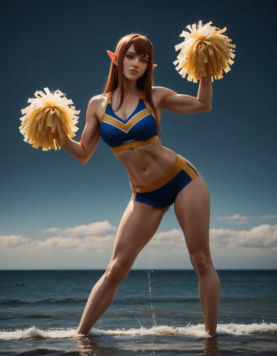 sharp focus, 8k uhd, fitness model, shiny skindentation, RAW photo, ultra realistic, princess, elf, pointy_ears, pom_pom_(cheerleading), hourglass figure, water, cinematic realistic, full_body, @makise_kurisu, science_fiction, lab_coat, black_dress, thighhighs, choker, black_footwear, long_skirt, short_hair, holding_phone, military, lab_coat, time_machine, mechanical_halo, anal_object_insertion, latex, playboy_bunny, score_9, score_8, candid photo, realistic skin texture, visible skin pores, film grain, depth of field