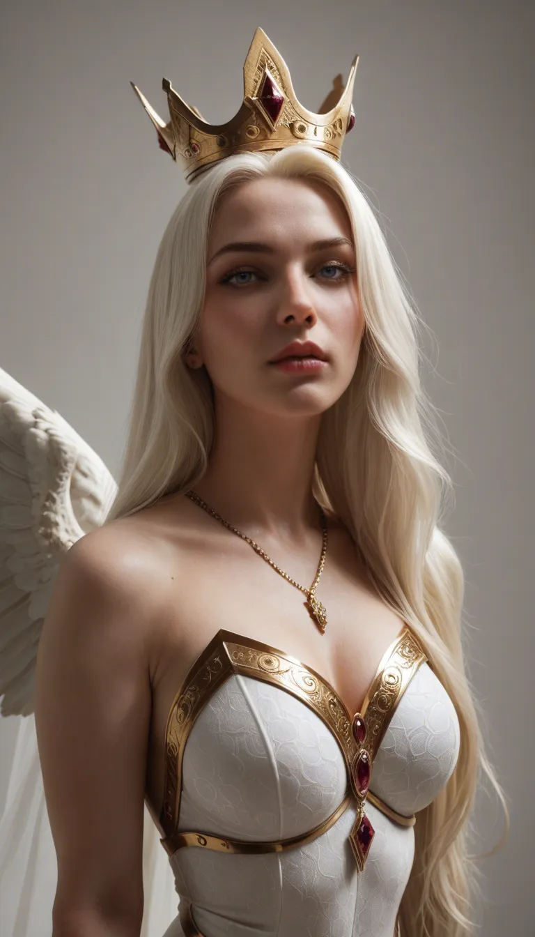 photorealistic, hyperrealistic, 8k, ultra detailed, cinematic lighting: a FICTIONAL adult woman, age 30, not resembling any real person, an angelic queen WITHOUT wings, long flowing platinum-blonde hair, golden crown and delicate gold jewelry, luminous pale skin, mature womanly body, nude, in an explicit gangbang with several huge muscular red-skinned fantasy orcs with tusks, inside a white marble throne hall with golden light, explicit sex, score_9, score_8, candid photo, realistic skin texture, visible skin pores, film grain, depth of field