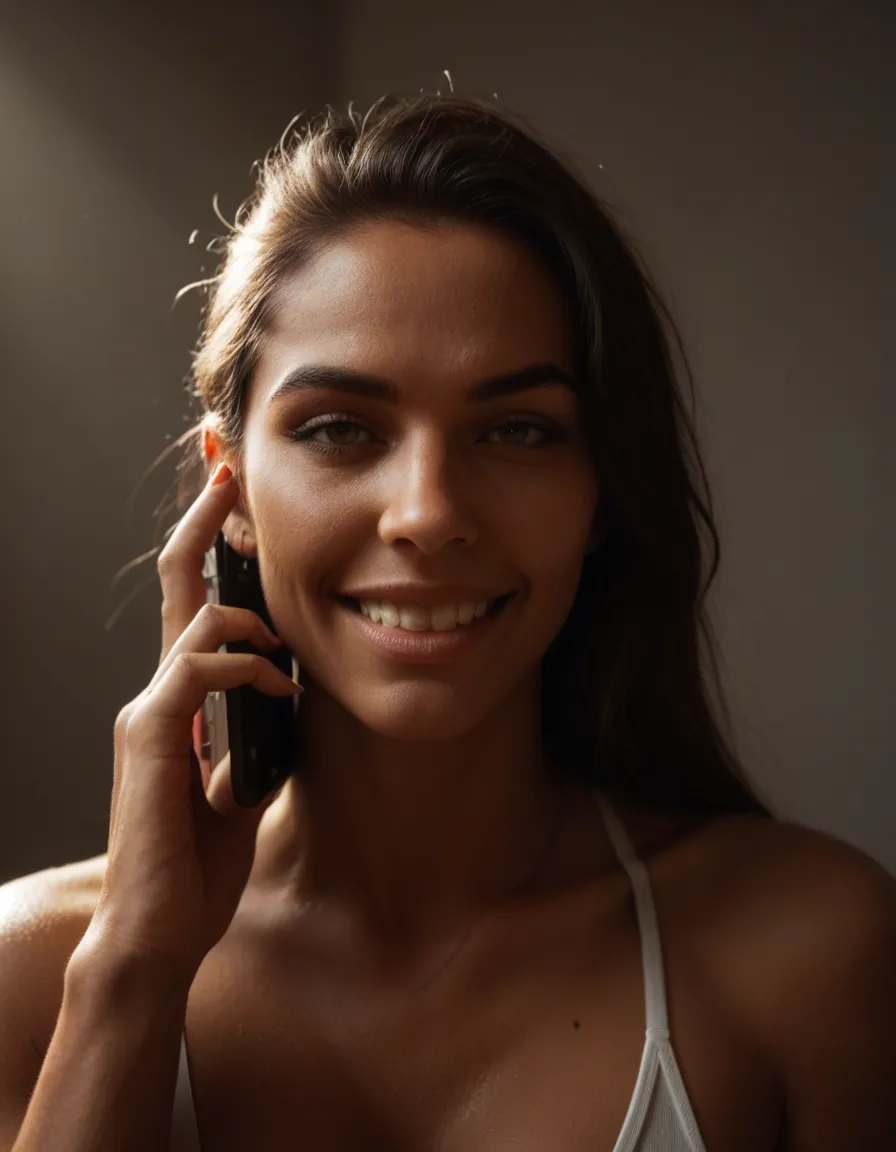 highly detailed, natural lighting, 1other, futanari, dark-skinned male, teasing grin, RAW photo, score_9, score_8, amateur photo, phone snapshot, realistic skin texture, skin blemishes, soft indoor lighting