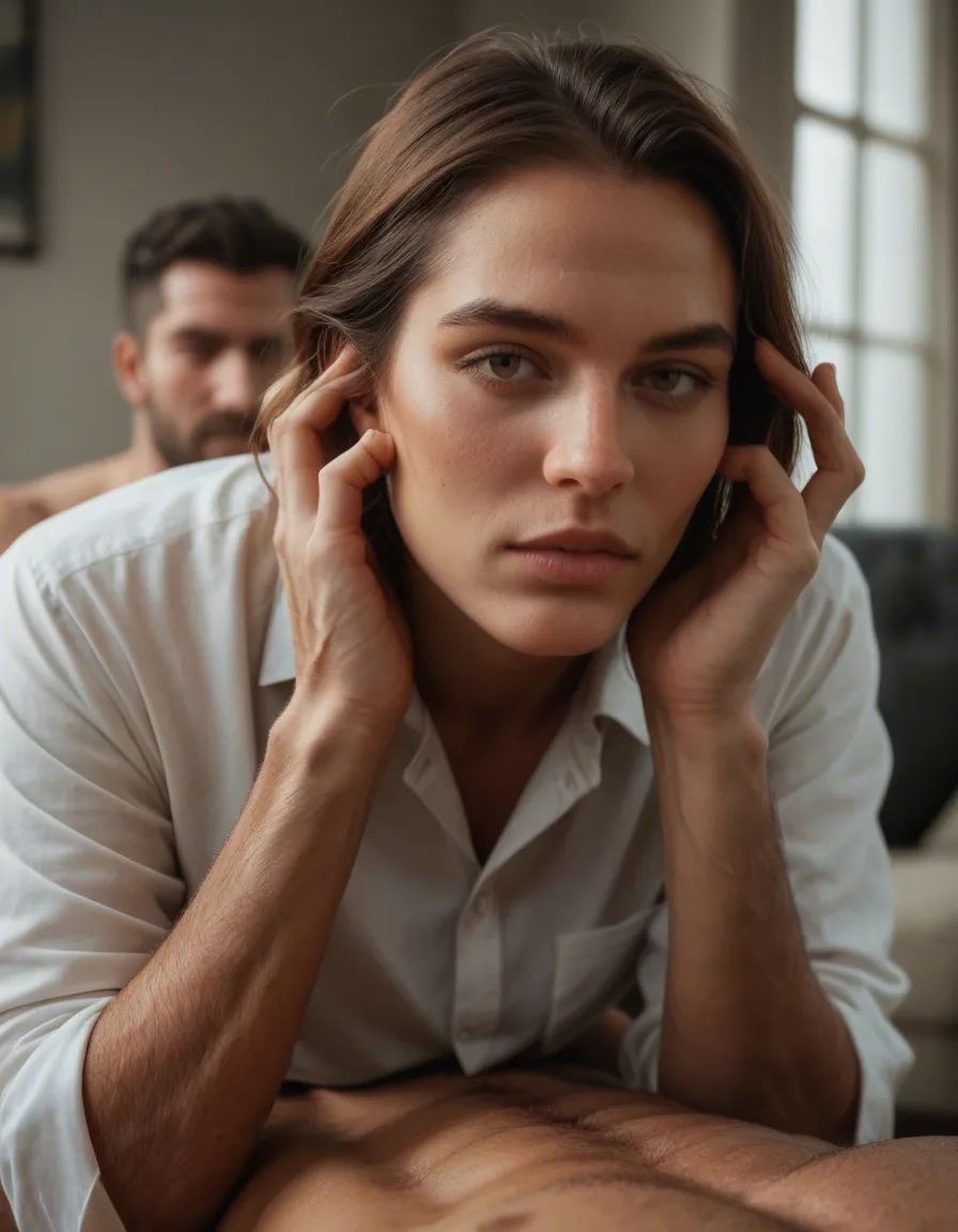 best quality, hyperrealistic, 2boys, hands up, collared shirt, doggy style, blurry background, 8k uhd photo, score_9, score_8, candid photo, realistic skin texture, visible skin pores, film grain, depth of field