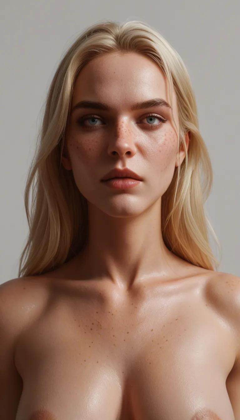 LilyCH with blonde hair and fair skin with freckles and large round perky high breasts, a detailed and highly realistic photo of LilyCH, a young woman with blonde hair styled in a high ponytail with a hair ribbon with fair skin with visible pores and freckles and medium-large perky spherical shaped breasts, low angle looking up, she is wearing a very small bikini and leaning over to pick up her bags containing clothes and beach towel and lotions and other beach necessities