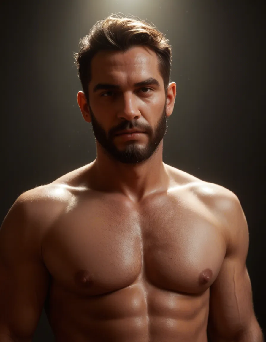 highly detailed, natural lighting, fat man. He is Handsome. Naked. His dick is big and there is hair all over his body. He is Horny. Has a thick beard., score_9, score_8, candid photo, realistic skin texture, visible skin pores, film grain, depth of field