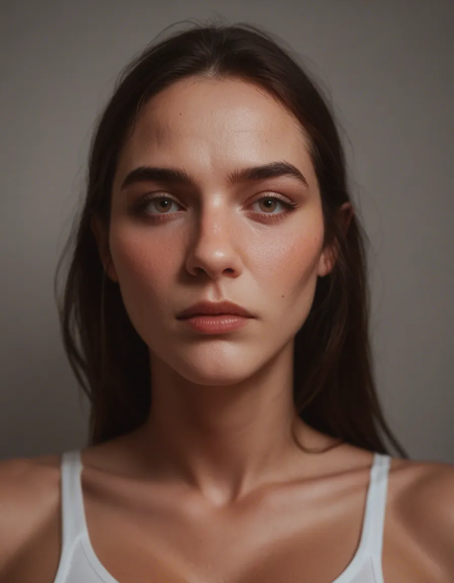 studio quality, sharp focus, solo female, presenting, curvy figure, nervous blush, RAW photo, score_9, score_8, candid photo, realistic skin texture, visible skin pores, film grain, depth of field