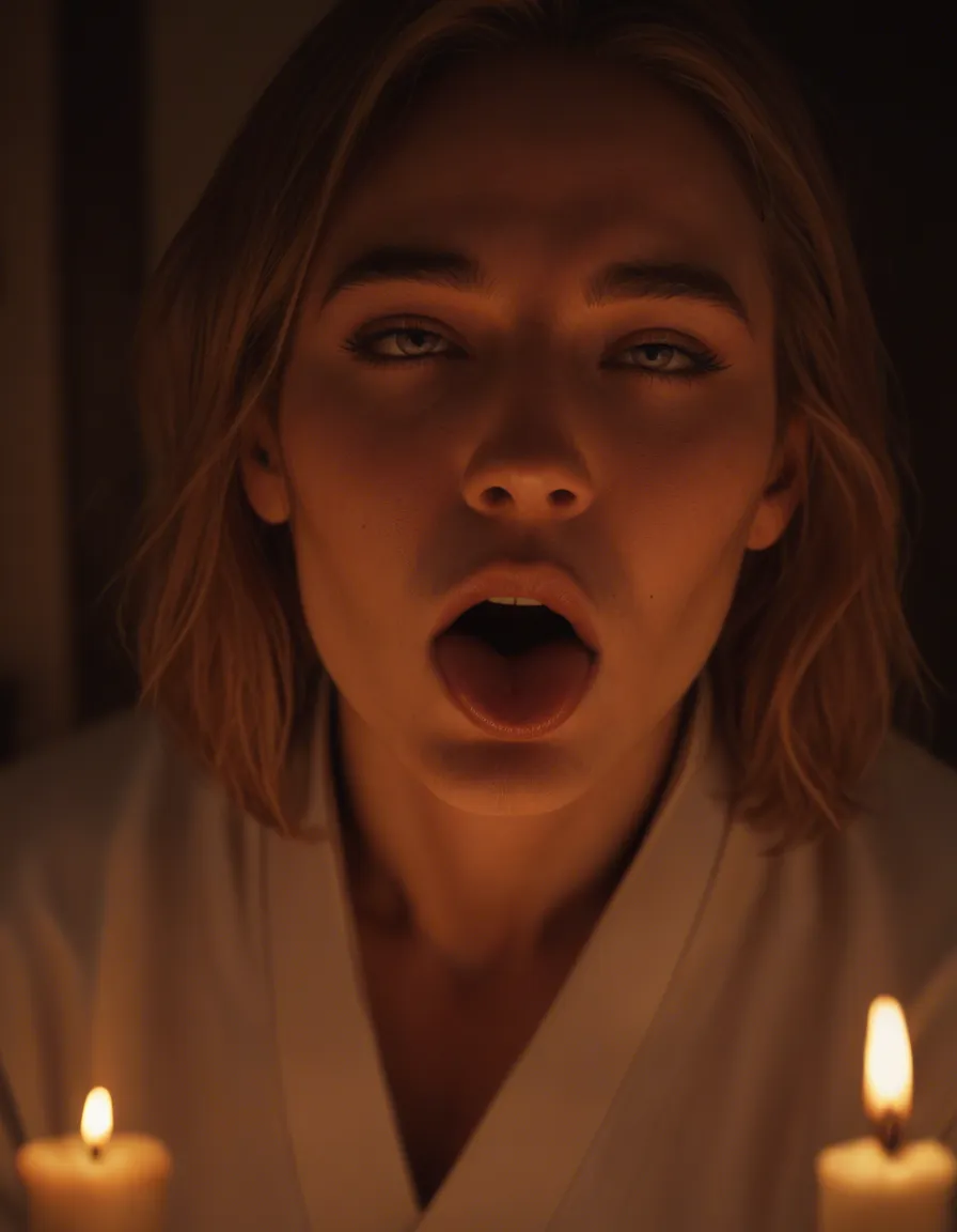 cinematic photo, 8k, 1boy, japanese clothes, ahegao, candlelight, dslr quality, score_9, score_8, candid photo, realistic skin texture, visible skin pores, film grain, depth of field