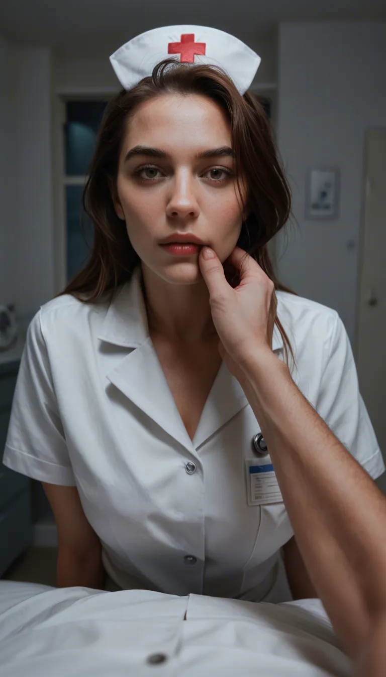 dslr, film grain, photorealistic, POV, nurse, hair pull, fake animal ears, night, hyperrealistic