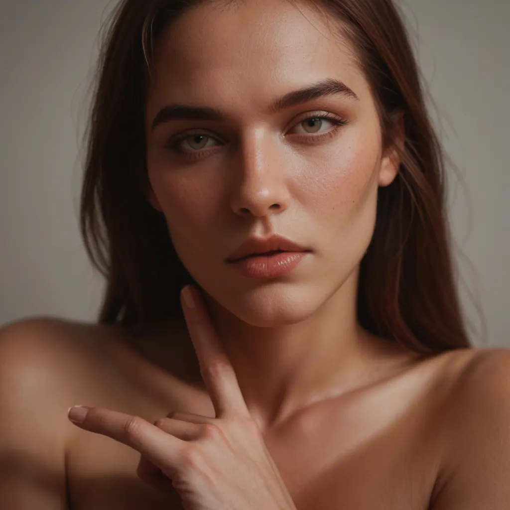 8k, sharp focus, detailed skin, three-quarter view, 1other, fingering, lips, simple background, submissive blush, natural skin texture