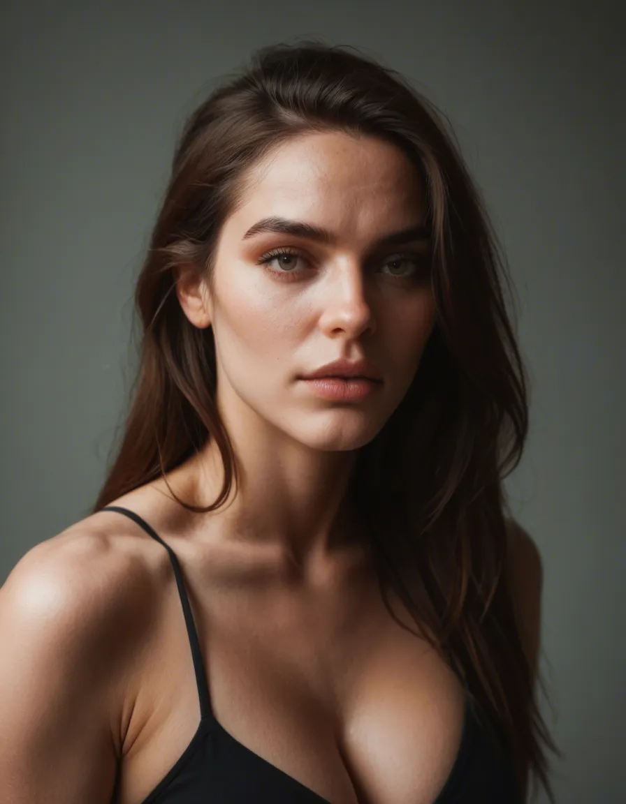 Realistic futa, score_9, score_8, candid photo, realistic skin texture, visible skin pores, film grain, depth of field