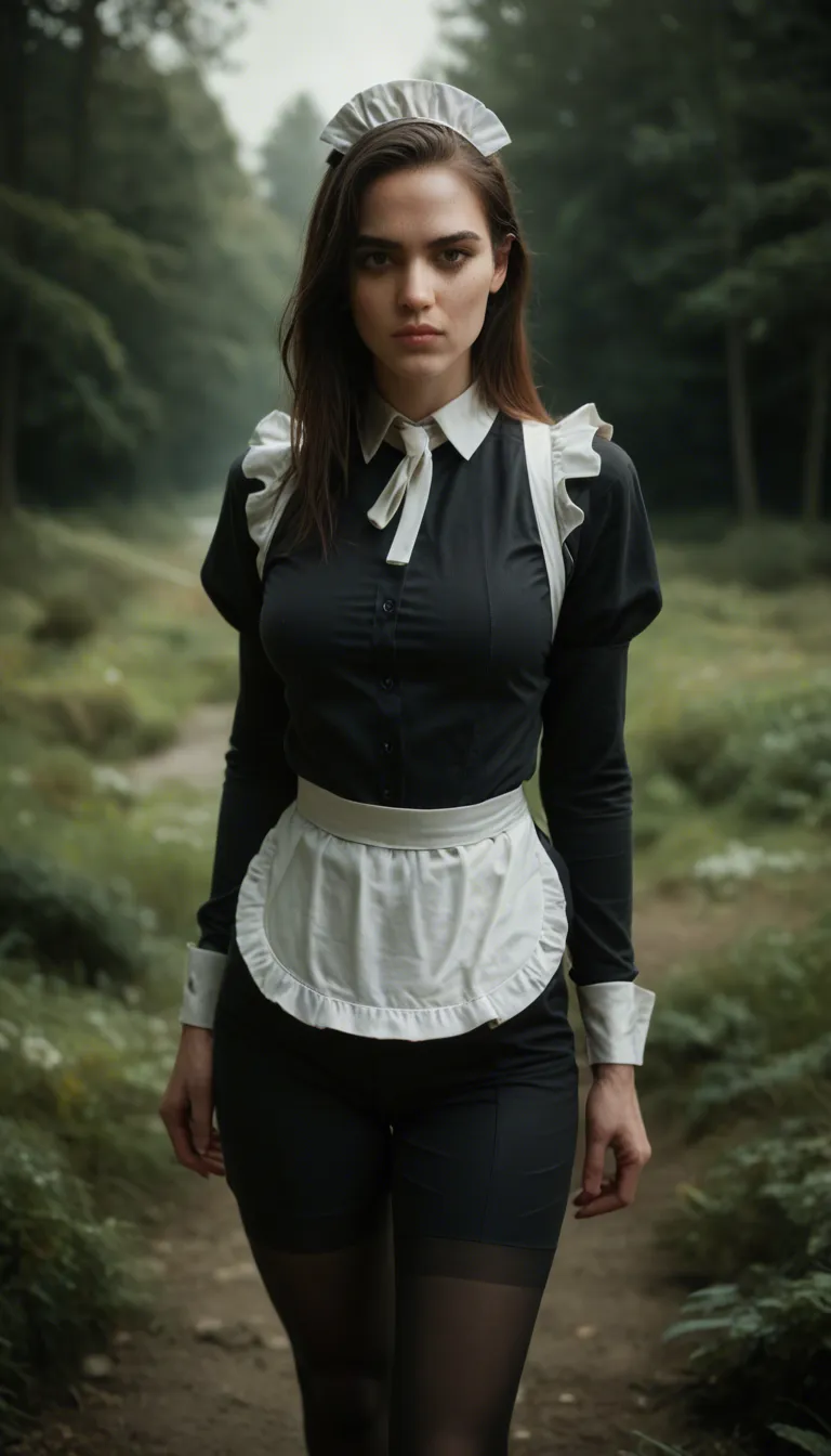 best quality, hyperrealistic, maid, black thighhighs, pants, bondage, outdoors, film photography