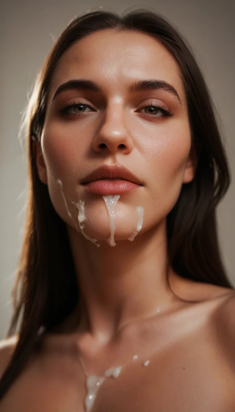 cinematic photo, 8k, from below, solo focus, cum on face, petite adult woman, seductive look, hyperrealistic
