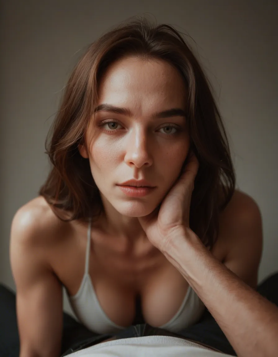 ultra HD, lifelike, female pov, male_focus, score_9, score_8, candid photo, realistic skin texture, visible skin pores, film grain, depth of field