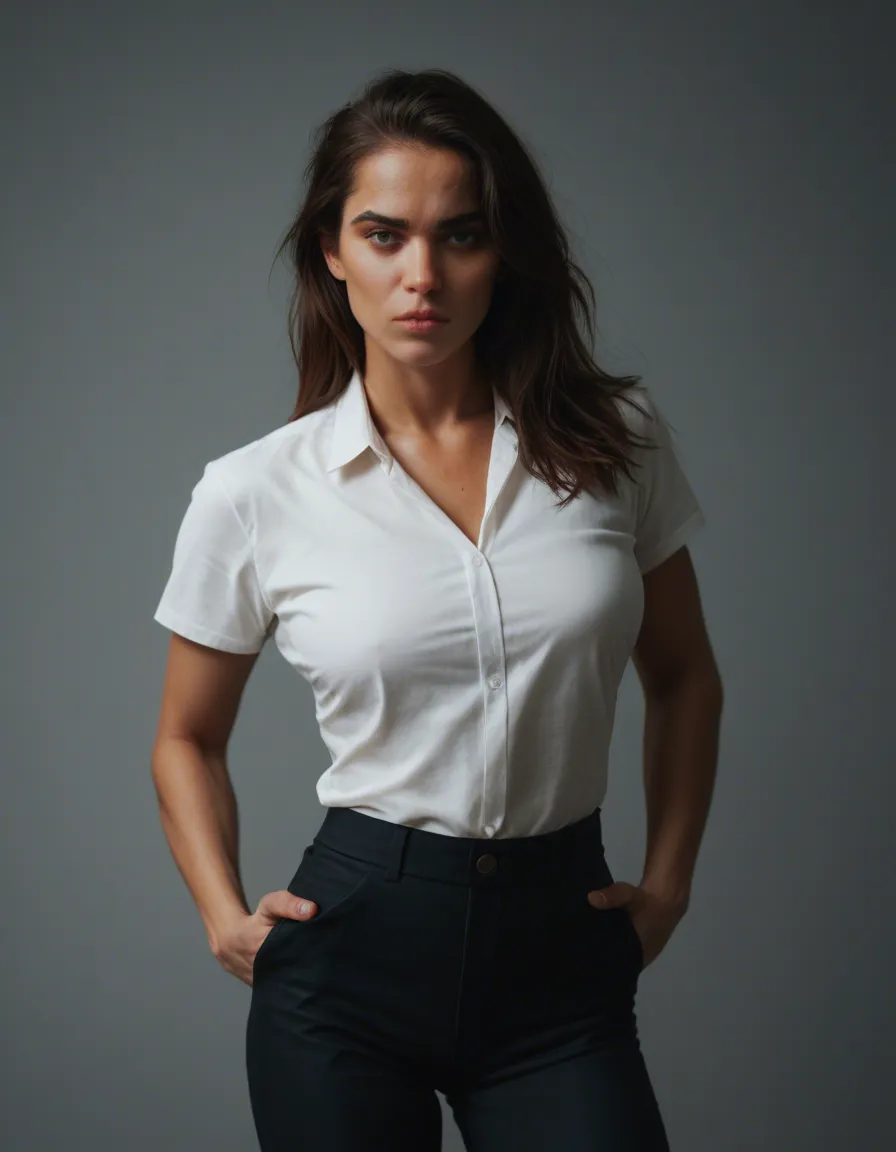 woman in her early 20s wearing a polo shirt and khakhi pants sucks dick, score_9, score_8, candid photo, realistic skin texture, visible skin pores, film grain, depth of field
