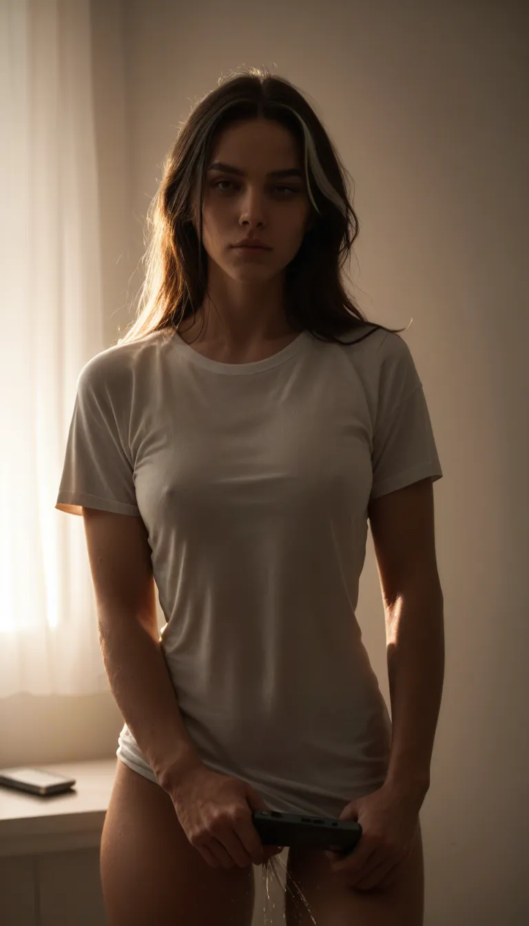 RAW photo, ultra realistic, 1woman, streaked hair, short sleeves, squirting, backlit, natural skin texture