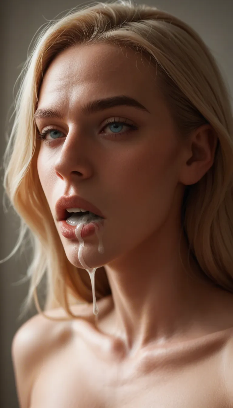 blonde_hair blue_eyes deepthroat cum in throat sloppy gagging eye contact