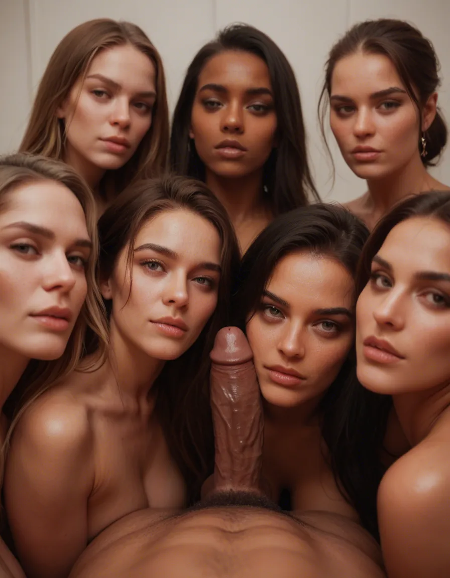 8girls, worshipping, blackcock, score_9, score_8, candid photo, realistic skin texture, visible skin pores, film grain, depth of field