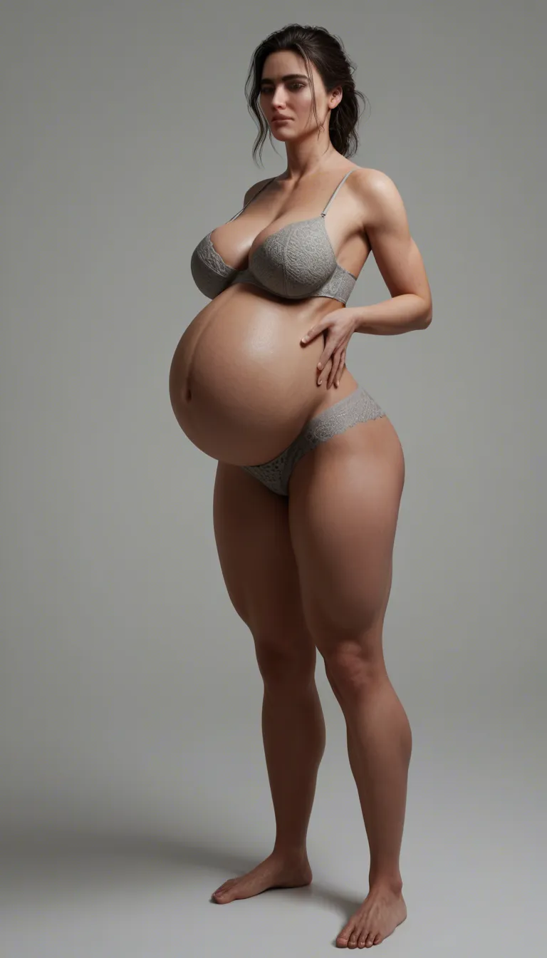 stupidly gigantic boobs insane cleavage.  gigapixel resolution r​emove all social media . enormous  fat legs. lacy underwear and ​bra. standing bending forward extremely erotically . massive inf​lated pregnant belly, score_9, score_8, 3d render, octane render, subsurface scattering, ray tracing, smooth shading