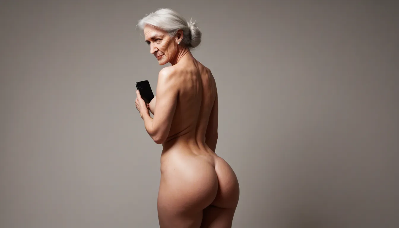 Granny 70 years old stocking naked ass, score_9, score_8, amateur photo, phone snapshot, realistic skin texture, skin blemishes, soft indoor lighting
