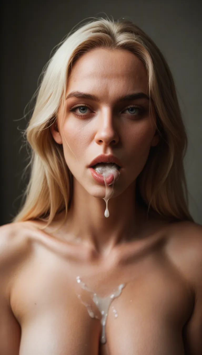 RAW photo, ultra realistic, blonde_hair, 18 year old slut, taking a huge cum_in_mouth