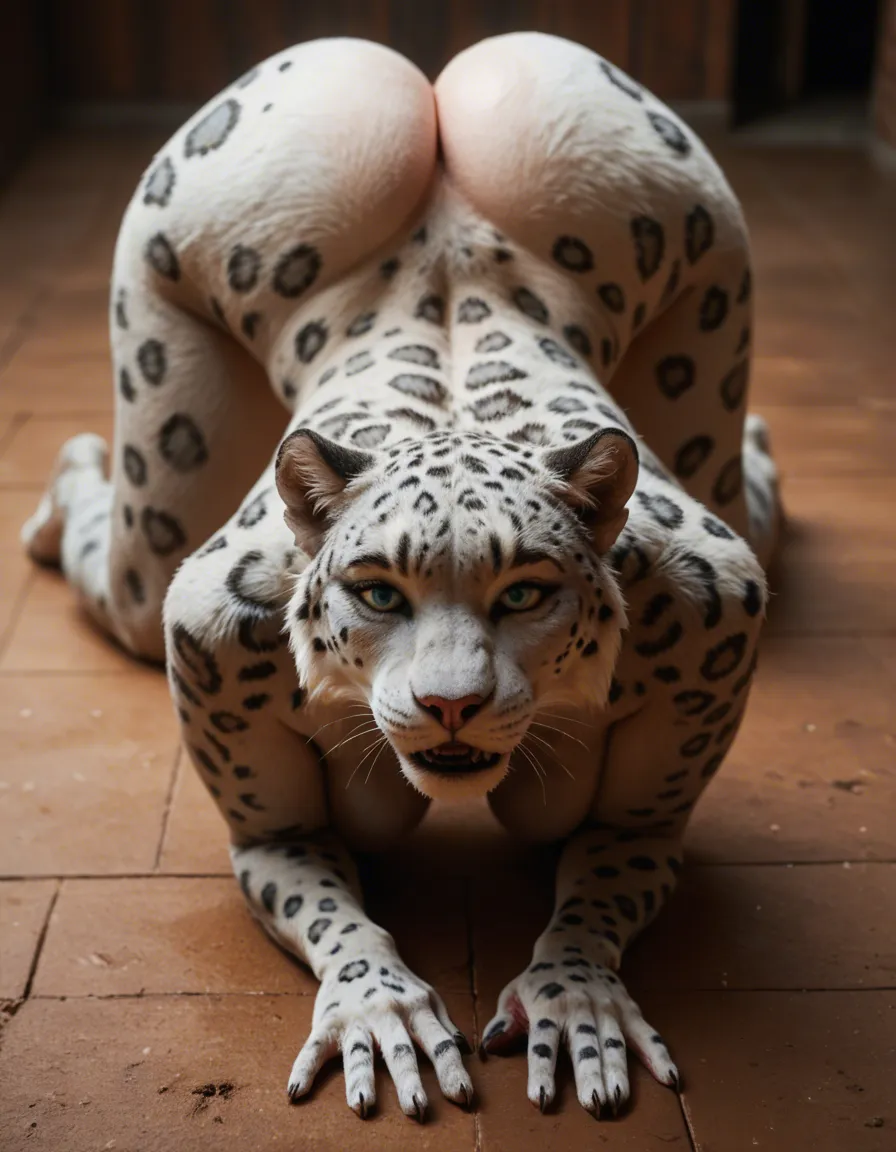 furry snow leopard woman with a huge bubble butt being fucked doggystyle, score_9, score_8, candid photo, realistic skin texture, visible skin pores, film grain, depth of field