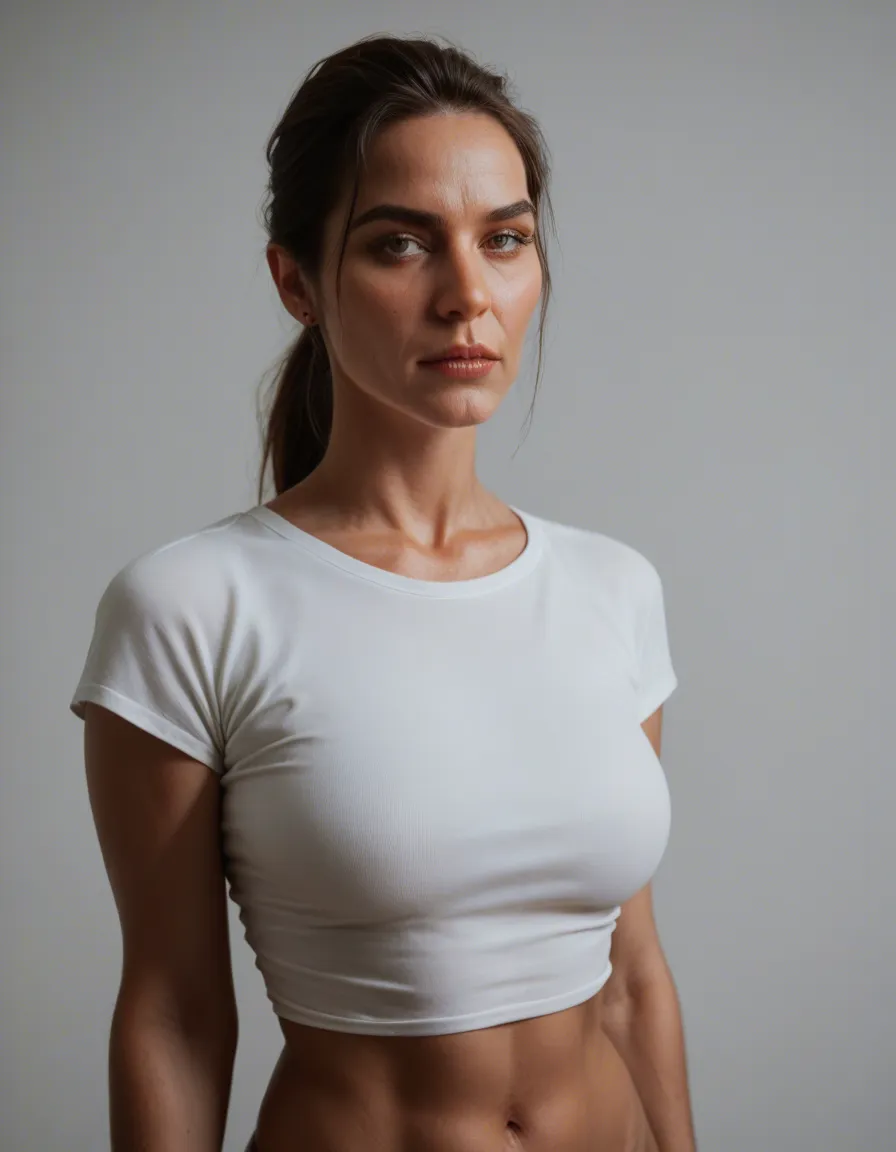 studio quality, sharp focus, milf, ponytail, white shirt, futanari, RAW photo, score_9, score_8, candid photo, realistic skin texture, visible skin pores, film grain, depth of field, score_9, score_8, candid photo, realistic skin texture, visible skin pores, film grain, depth of field