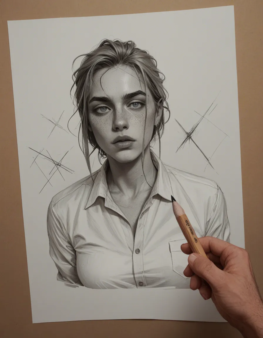 Redraw the entire picture as a hand-drawn graphite sketch on off-white paper: visible pencil strokes, cross-hatched shading, loose construction lines and no colour beyond the grey of the pencil and the tone of the paper. The background is drawn in the same style. Nothing in the frame keeps its photographic appearance. Above all, the picture must show: anal skirt_lift., score_9, score_8, candid photo, realistic skin texture, visible skin pores, film grain, depth of field