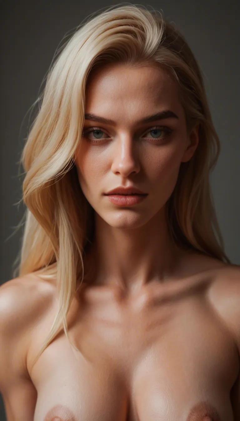 sharp focus, 8k uhd, fitness model, light-skinned female, close-up, lifelike render, blonde, larg breast, slender body, fucked by another woman with strap-on,