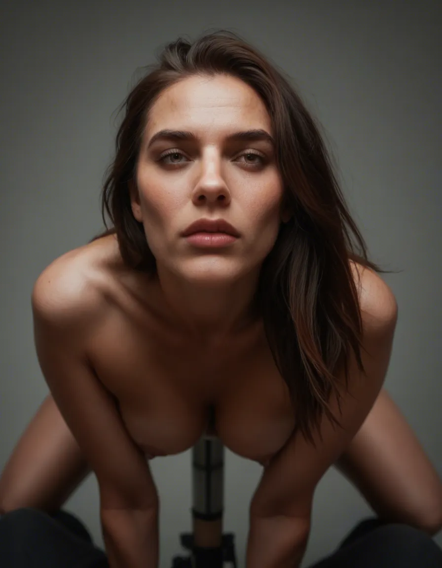 dslr, film grain, photorealistic, solo female, weapon, doggy style, hyperrealistic, score_9, score_8, candid photo, realistic skin texture, visible skin pores, film grain, depth of field