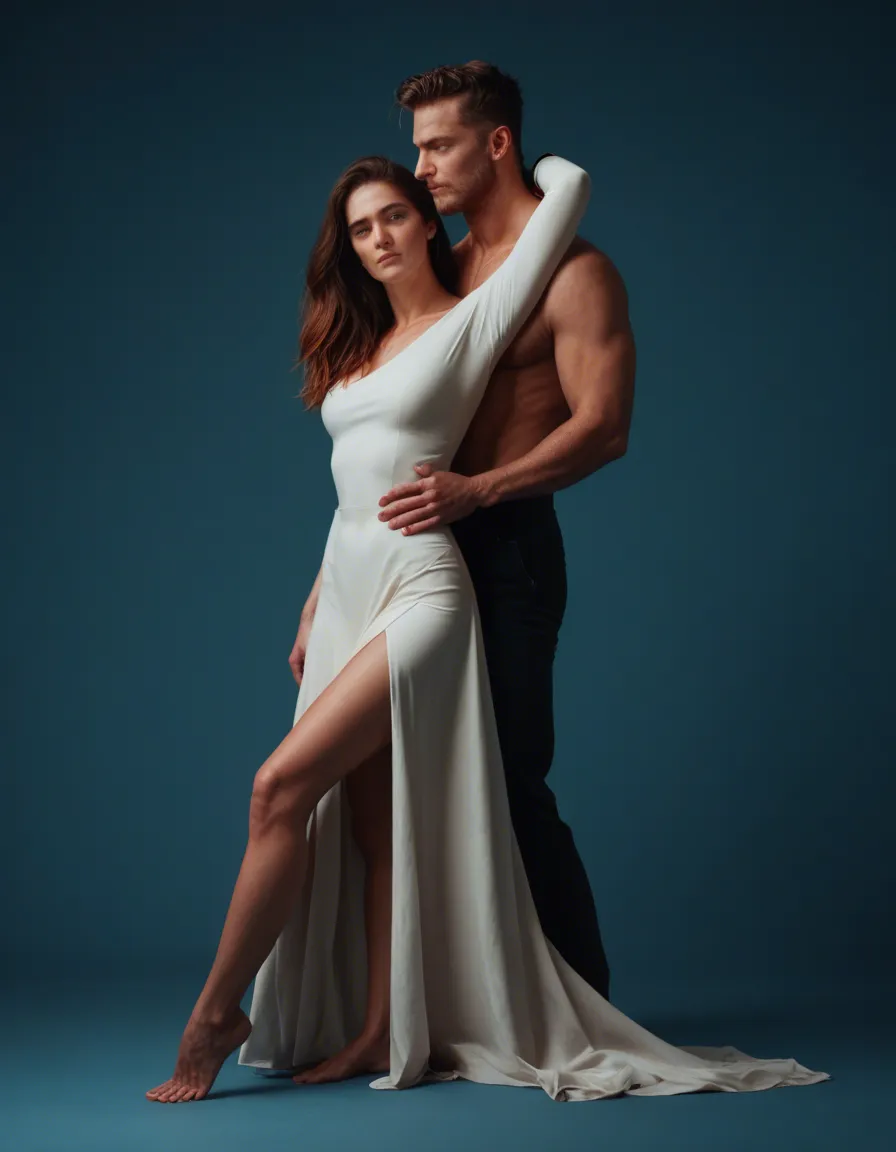 ultra HD, lifelike, couple, feet, dress, bondage, blue background, cinematic realism, red_hair, sperm, score_9, score_8, candid photo, realistic skin texture, visible skin pores, film grain, depth of field