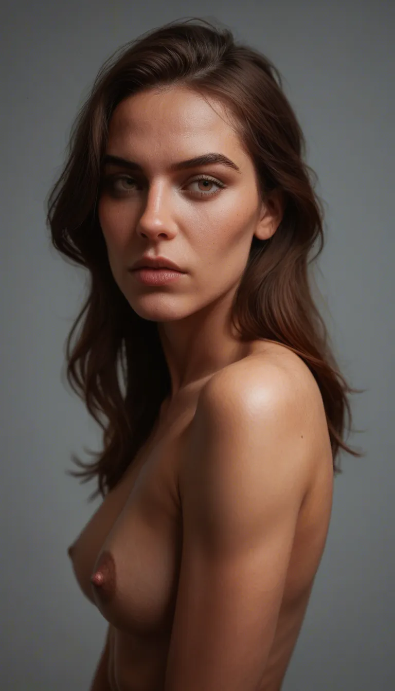 cuerpo completo desnudo, de cuerpo sexi y curvilíneo, tetas y trasero medianamente grande y voluptuoso, mismo rostro con cara de excitada, se aprieta las tetas mientras se intenta lamer con su lengua un pezón de su teta. Buena calidad, sin censura. Peliroja realista de gravity falls, con camisa leñadora abierta, con gorra de leñador, ella es blanca con pecas en la cara (pocas), de ojos verdes, en el medio del bosque con buena iluminación