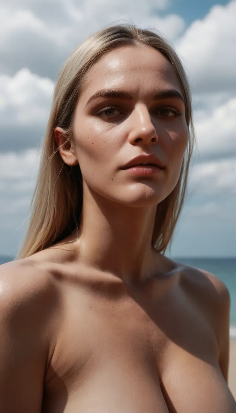studio quality, sharp focus, solo focus, fully nude, mole, cloudy sky, natural skin texture