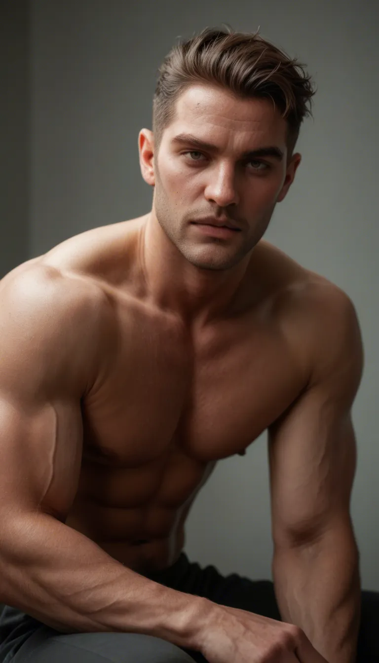 Hot thin muscular male jerking himself off; talking dirty (soft dom) to his girlfriend off camera