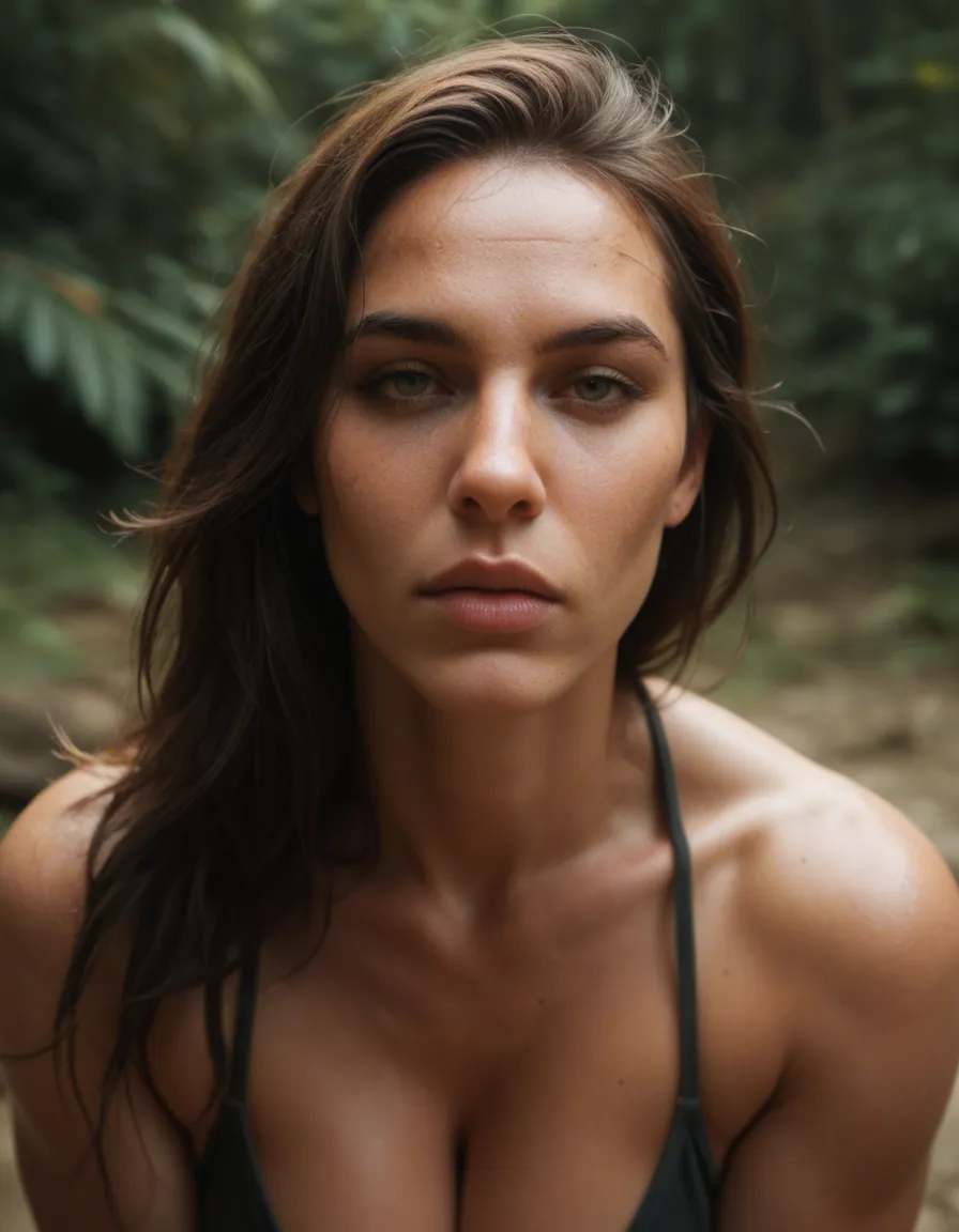 White girl on Rambo dildo, score_9, score_8, candid photo, realistic skin texture, visible skin pores, film grain, depth of field