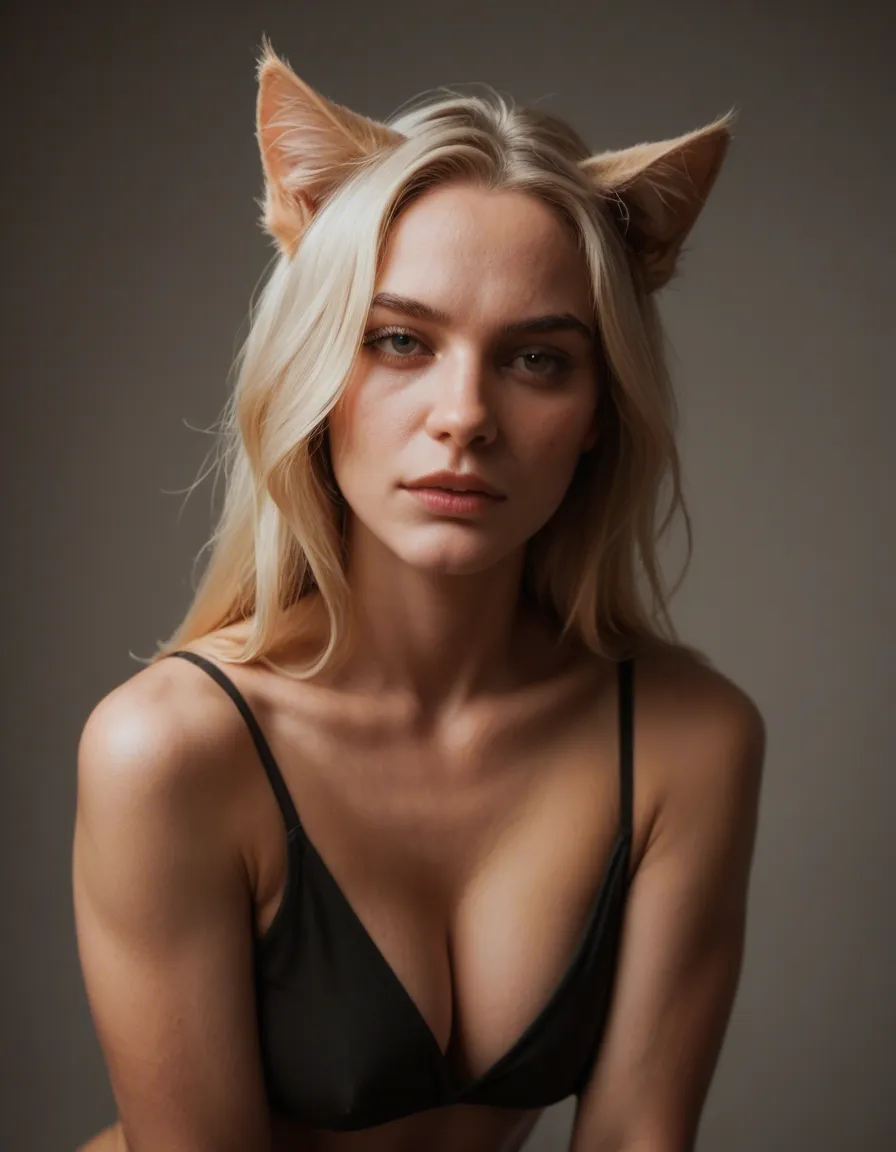 studio quality, sharp focus, catgirl, wings, futanari, photorealistic, score_9, score_8, candid photo, realistic skin texture, visible skin pores, film grain, depth of field