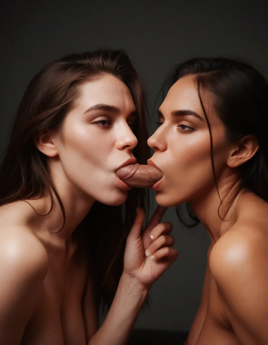 cinematic photo, 8k, 2girls, blowjob, medium breasts, studio photo, score_9, score_8, candid photo, realistic skin texture, visible skin pores, film grain, depth of field
