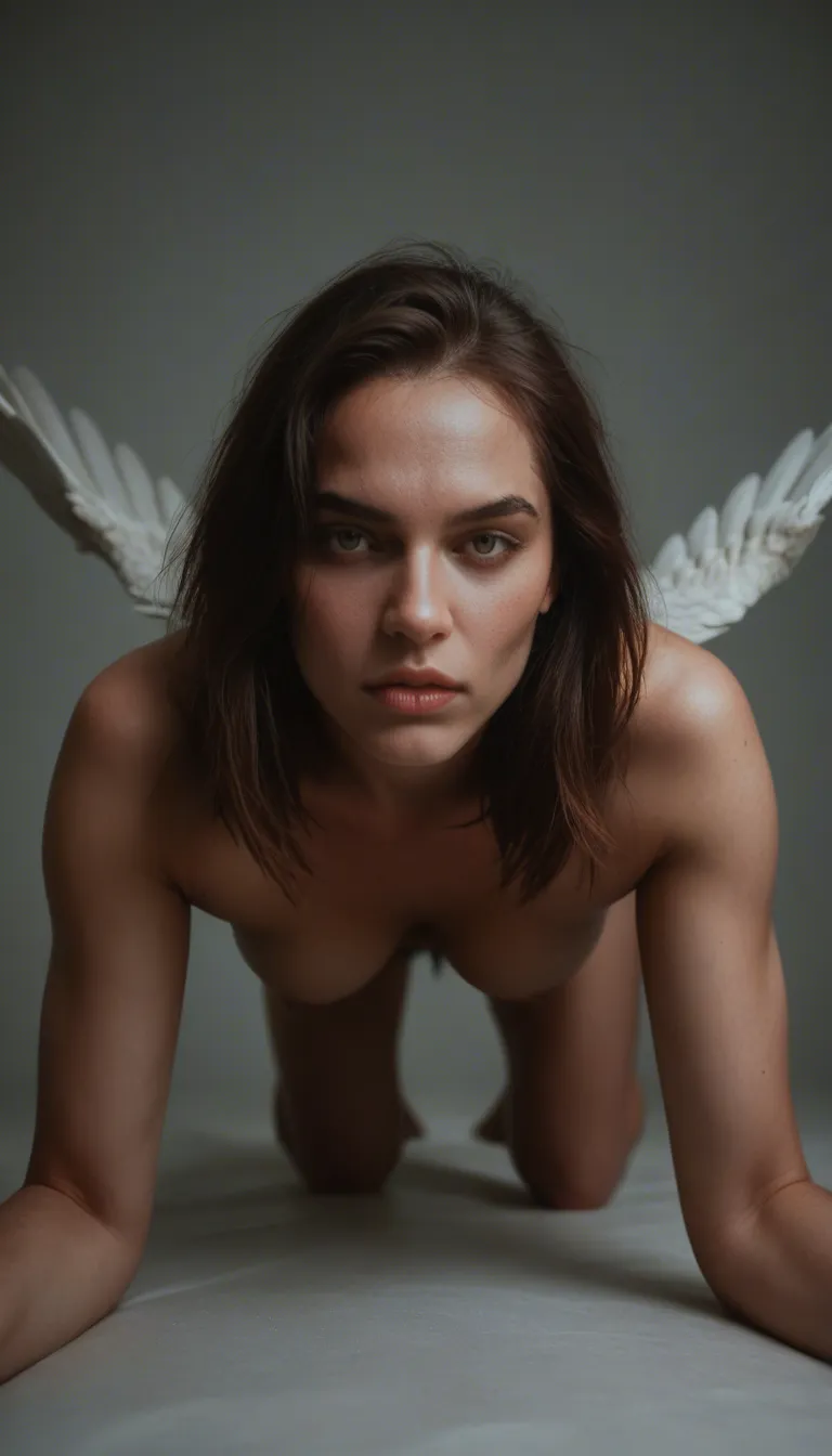 dslr, film grain, photorealistic, multiple women, wings, on all fours, cool tones, natural skin texture