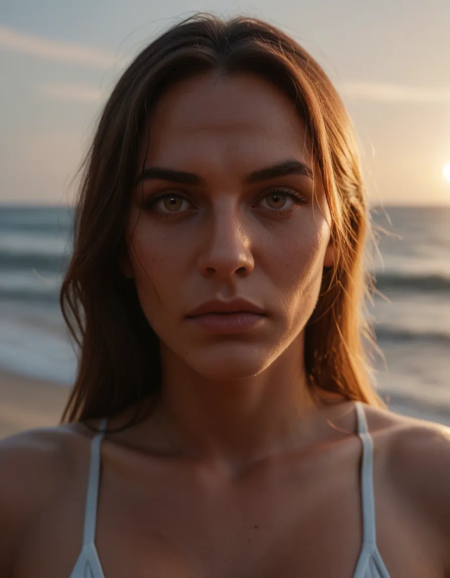 highly detailed, natural lighting, close-up, multiple women, bondage, standing, beach, dominant stare, natural skin texture, score_9, score_8, candid photo, realistic skin texture, visible skin pores, film grain, depth of field
