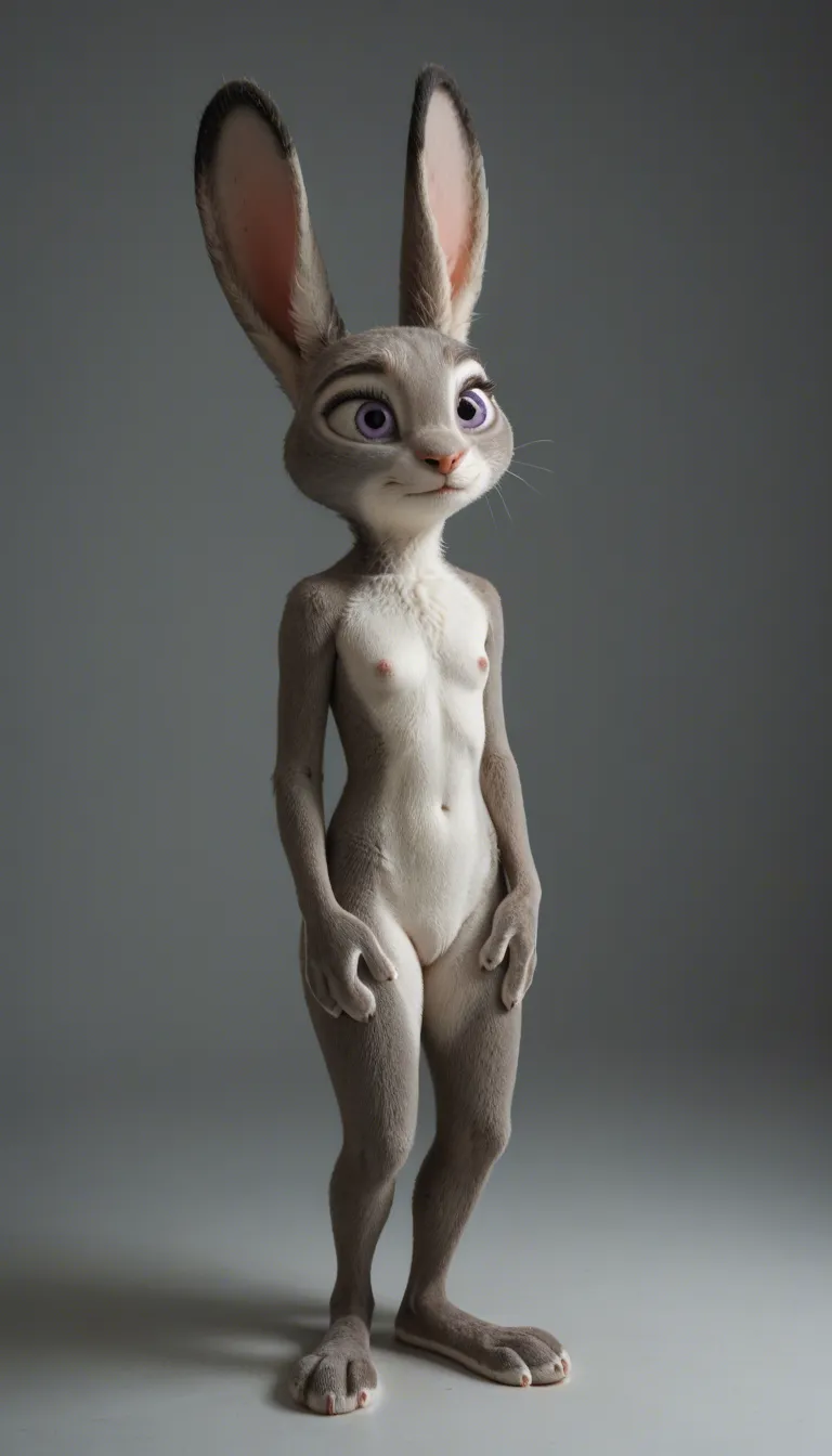 Judy Hopps from Zootopia completely nude, anthropomorphic rabbit, cute face long ears, full body covered in soft gray and white fur, tall body, massive enormous fat furry ass stuck out and spread, huge furry cheeks, tiny waist, big heavy furry breasts with pink nipples hanging, thick furry thighs, long legs, doggy pose showing detailed tight pink asshole and dripping pussy, detailed fur texture, no human skin, hyper sexualized, explicit, 8k