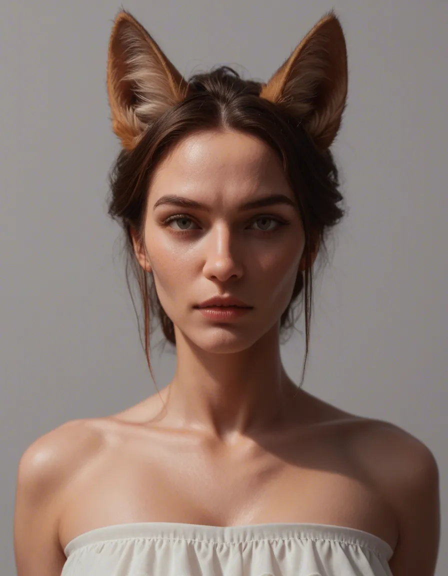 studio quality, sharp focus, solo focus, animal ears, frills, presenting, transparent background, rim light, lifelike render, score_9, score_8, candid photo, realistic skin texture, visible skin pores, film grain, depth of field