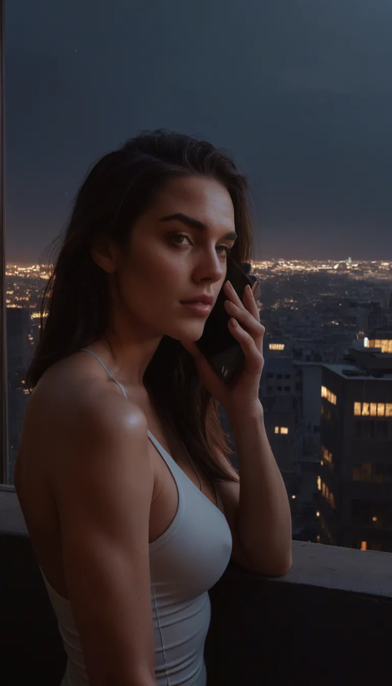 Ultrarealistic, studio quality, sharp focus, detailed skin. On the edge of a high rooftop at night overlooking a city. A mature female in her early 40s, wearing a full black leather bodysuit unzipped down the front to her crotch, being fingered vigorously by a man in a business suit and having an intense orgasm. She has short dark brown hair with a thin grey streak, smaller saggy breasts, trimmed pubic hair, and a tight body. She is lying on her back, her legs are spread, her head is back, her eyes are closed, and her back is arched. She is gripping the edge of the roof tightly so she doesn't fall off.