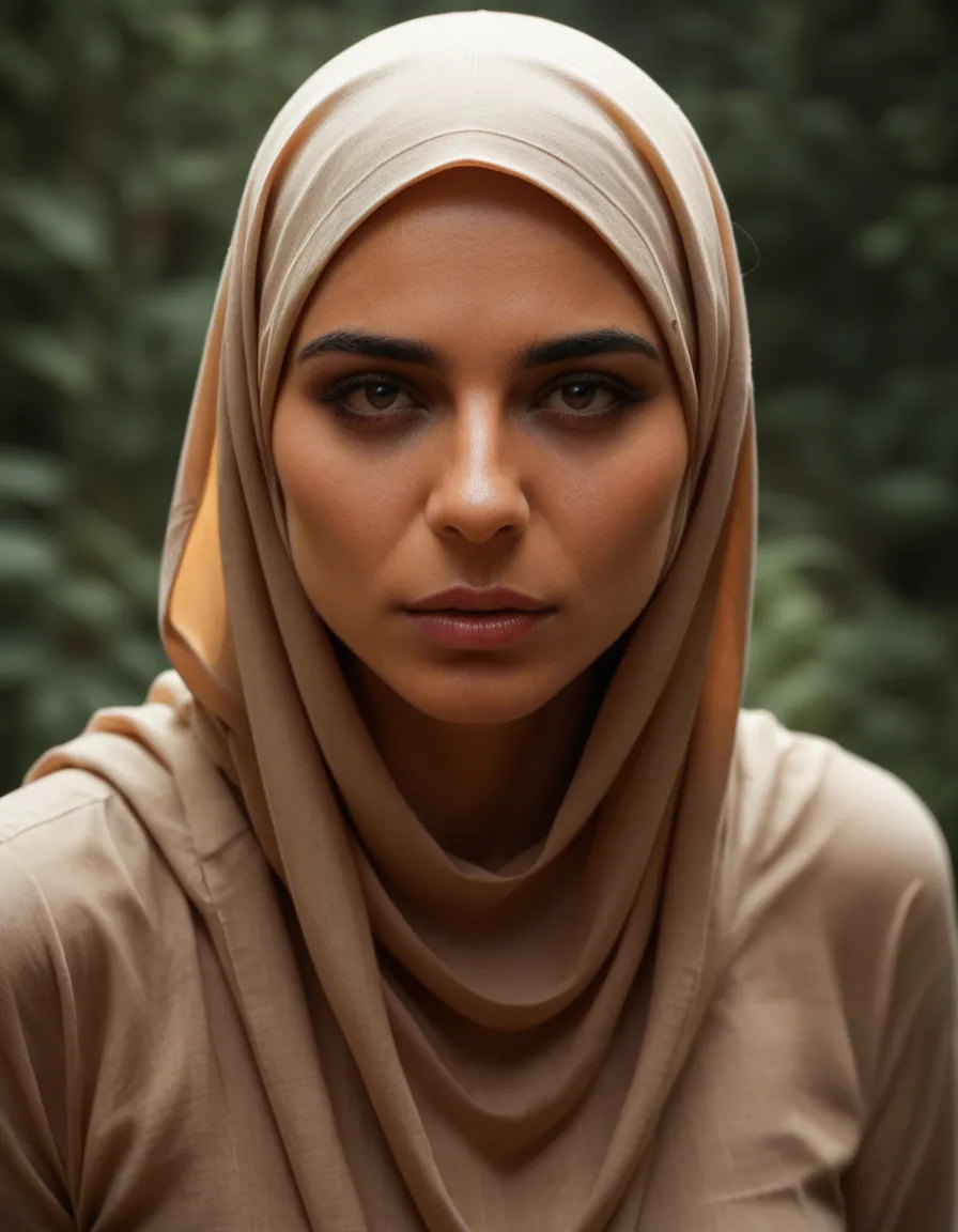 hijab mommy, score_9, score_8, candid photo, realistic skin texture, visible skin pores, film grain, depth of field