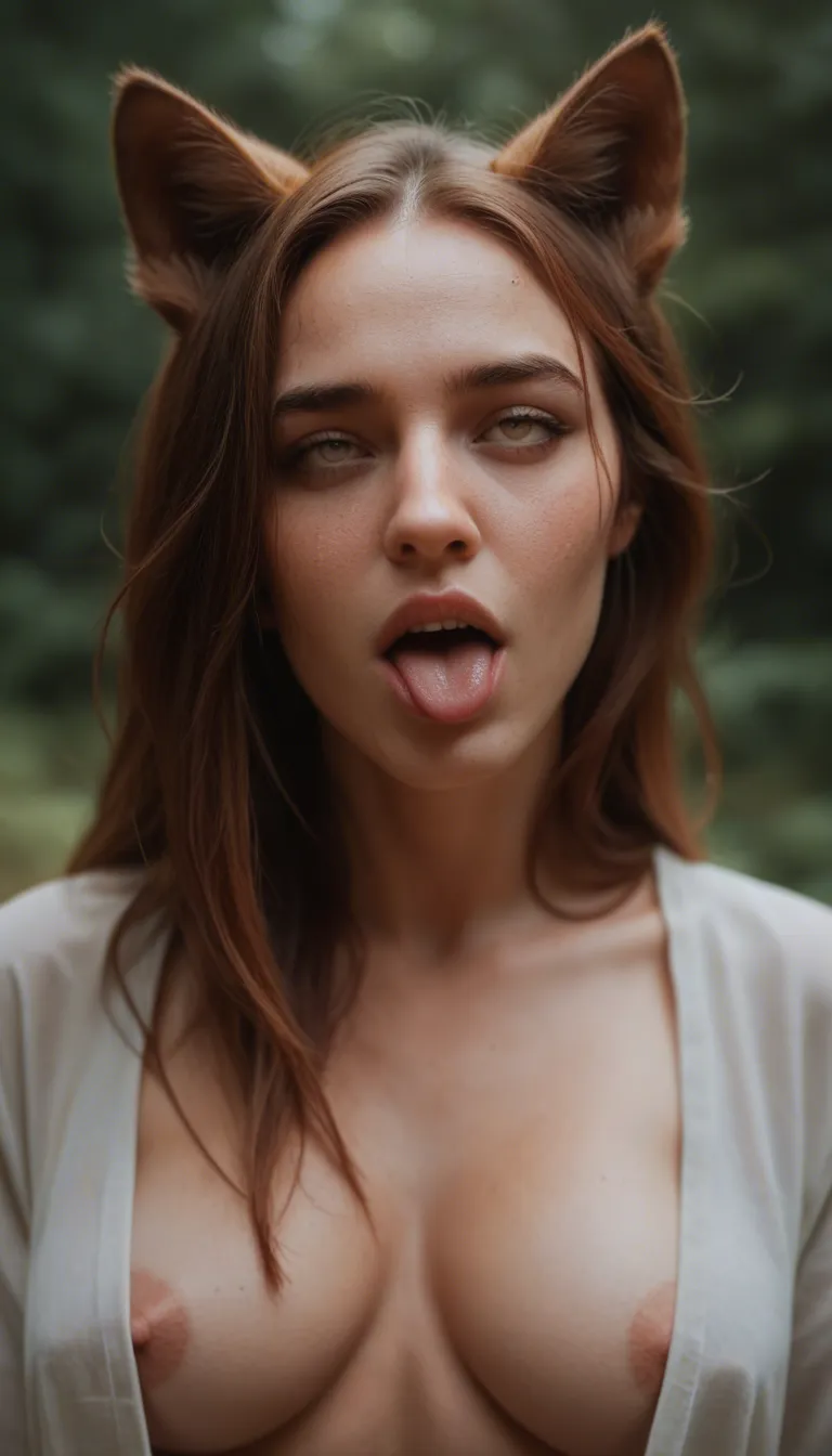 sharp focus, 8k uhd, 1other, ahegao, animal ears, blurry background, studio