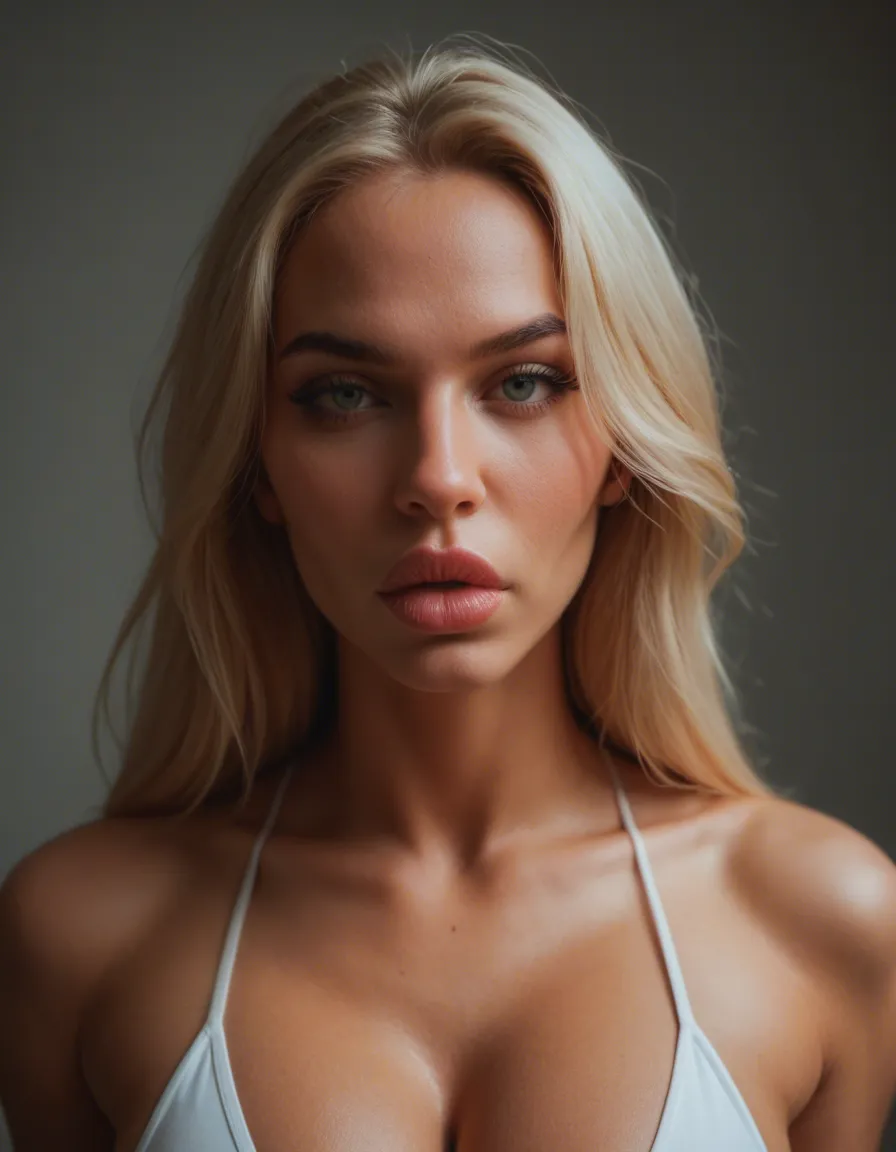 Hot russian bimbo big lips woman tall sexy model fake tits, score_9, score_8, candid photo, realistic skin texture, visible skin pores, film grain, depth of field