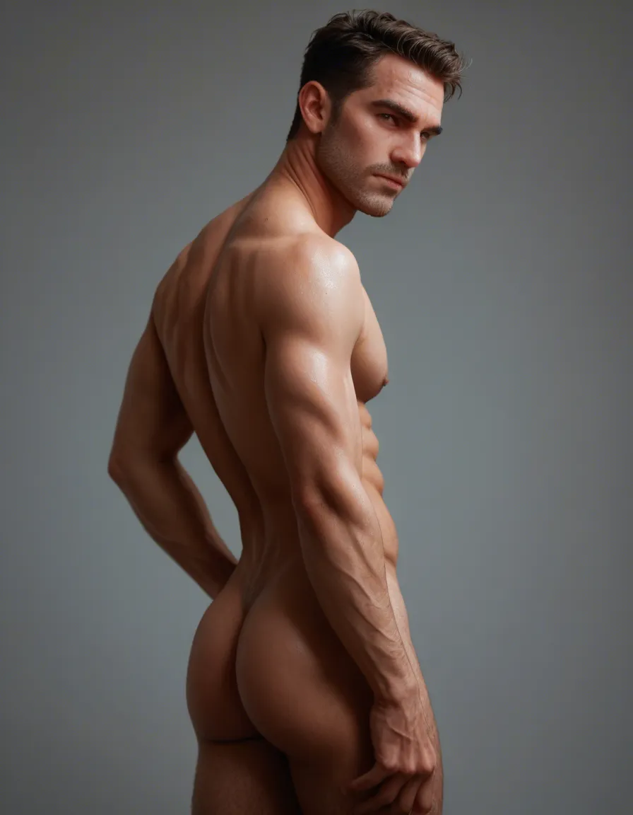 Anime cute boy with male organs pouting buttocks, cold white skin, medium thighs, score_9, score_8, candid photo, realistic skin texture, visible skin pores, film grain, depth of field