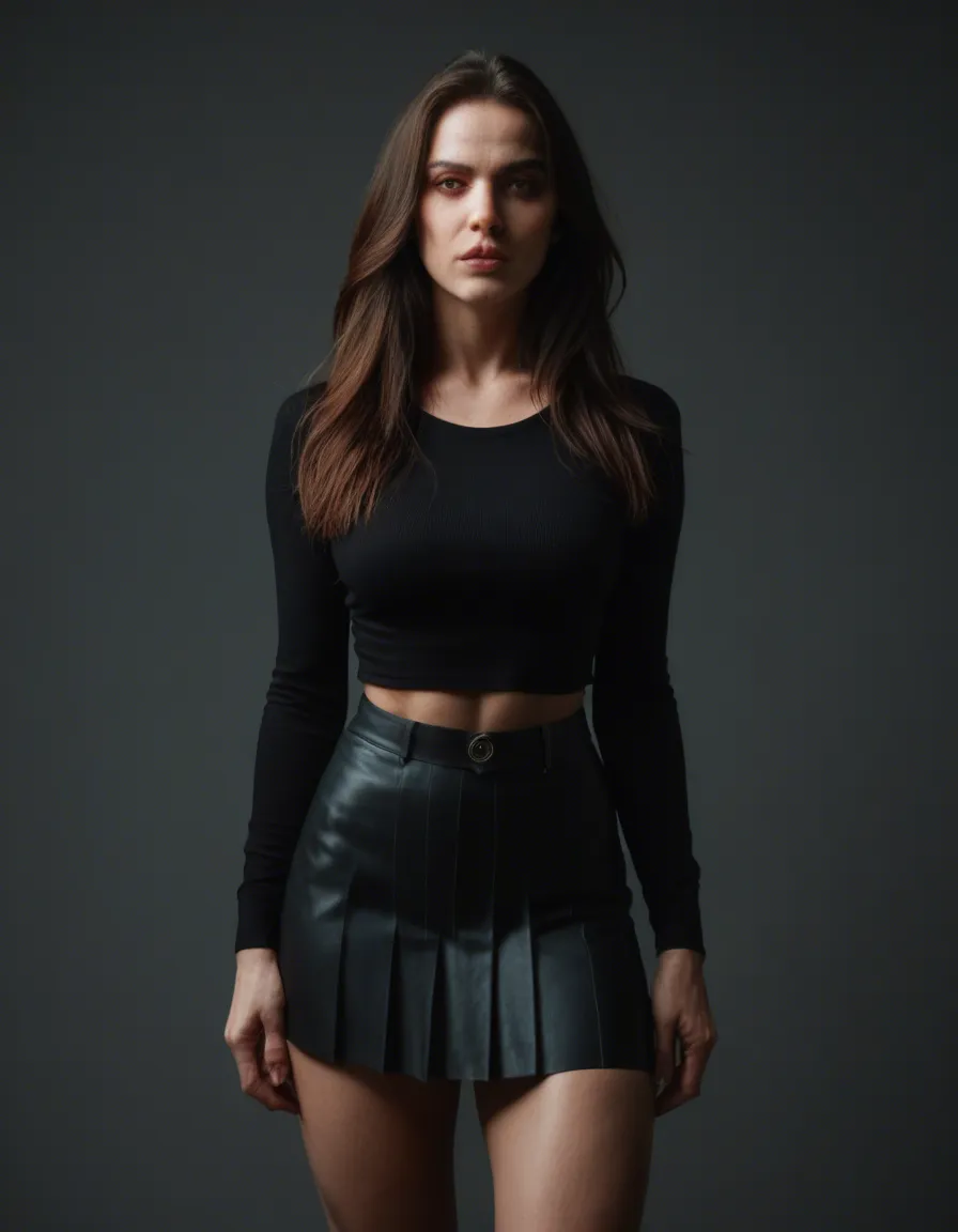 dslr, film grain, photorealistic, demon girl, long hair, skirt, futanari, warm tones, hyperrealistic, score_9, score_8, candid photo, realistic skin texture, visible skin pores, film grain, depth of field