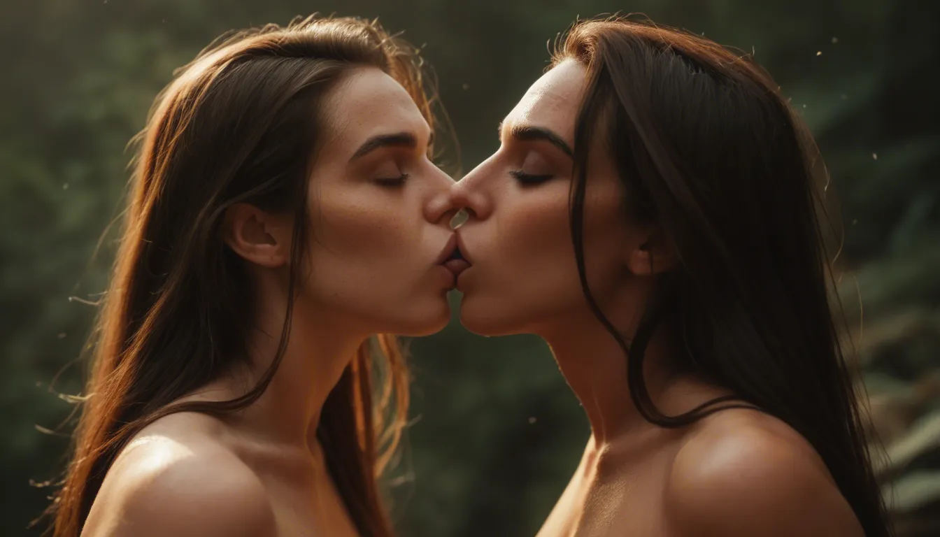 two women kissing, score_9, score_8, candid photo, realistic skin texture, visible skin pores, film grain, depth of field