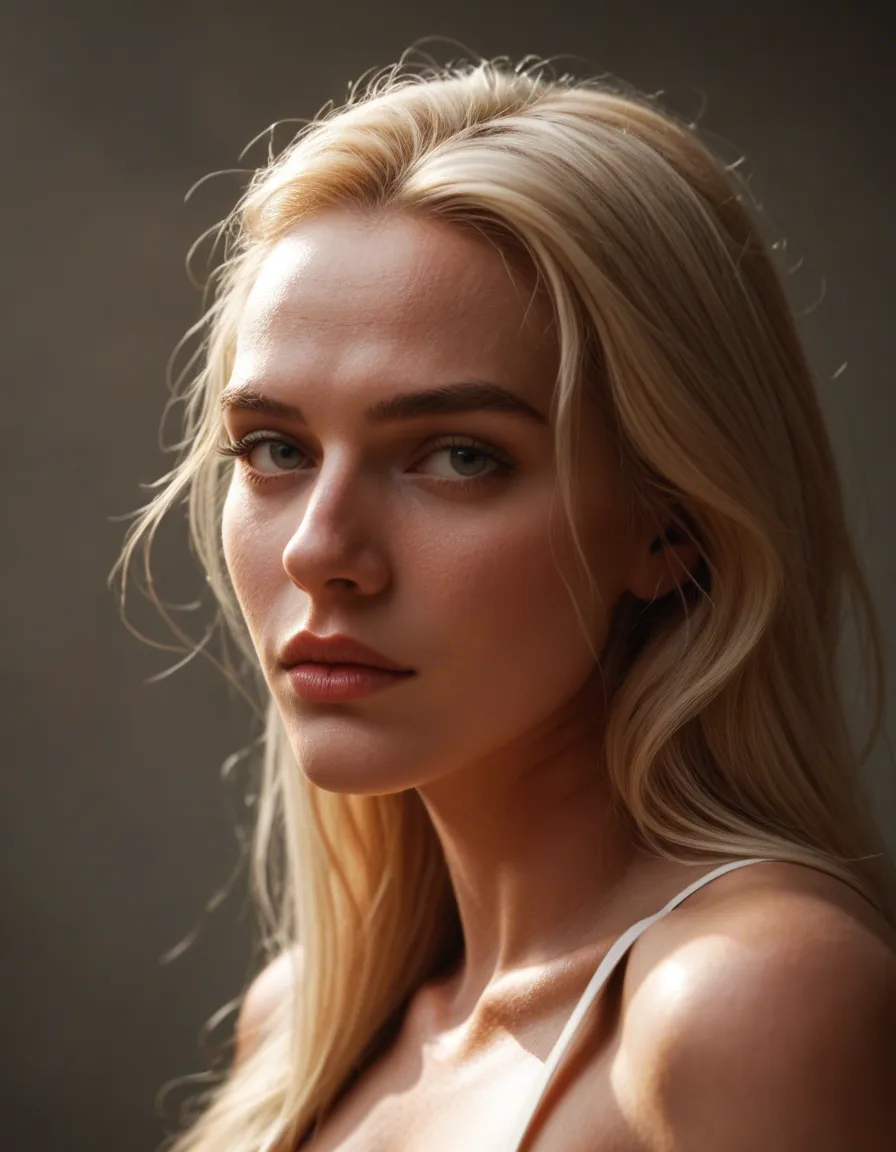 Une amie d'enfance blonde yeux bleus mince beau seins, score_9, score_8, candid photo, realistic skin texture, visible skin pores, film grain, depth of field