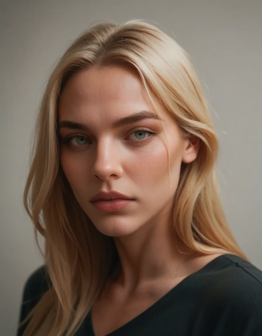 Blonde 18 throated, score_9, score_8, candid photo, realistic skin texture, visible skin pores, film grain, depth of field