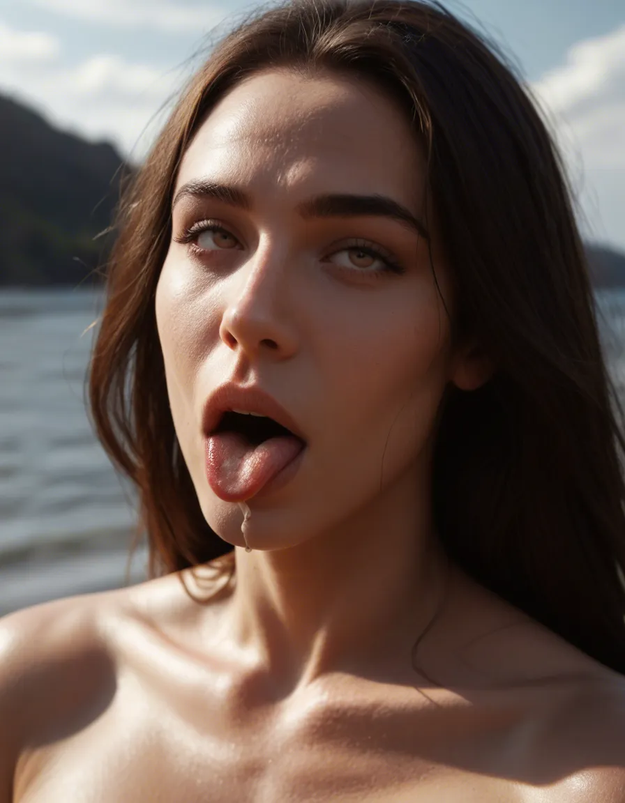 studio quality, sharp focus, brunette woman, collarbone, food, ahegao, day, extreme close-up, studio photo, score_9, score_8, candid photo, realistic skin texture, visible skin pores, film grain, depth of field