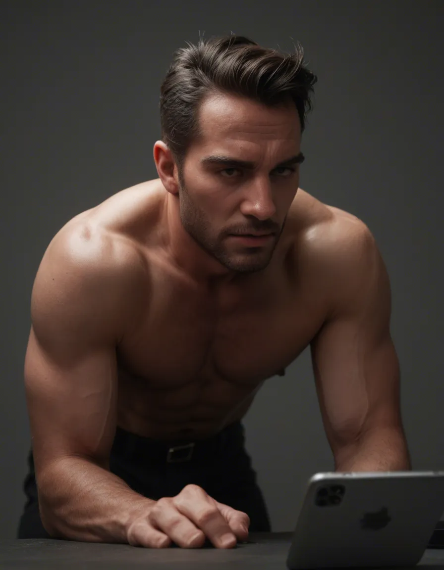 professional photo, high detail, male focus, doggy style, buttons, grey background, cinematic realism, score_9, score_8, amateur photo, phone snapshot, realistic skin texture, skin blemishes, soft indoor lighting